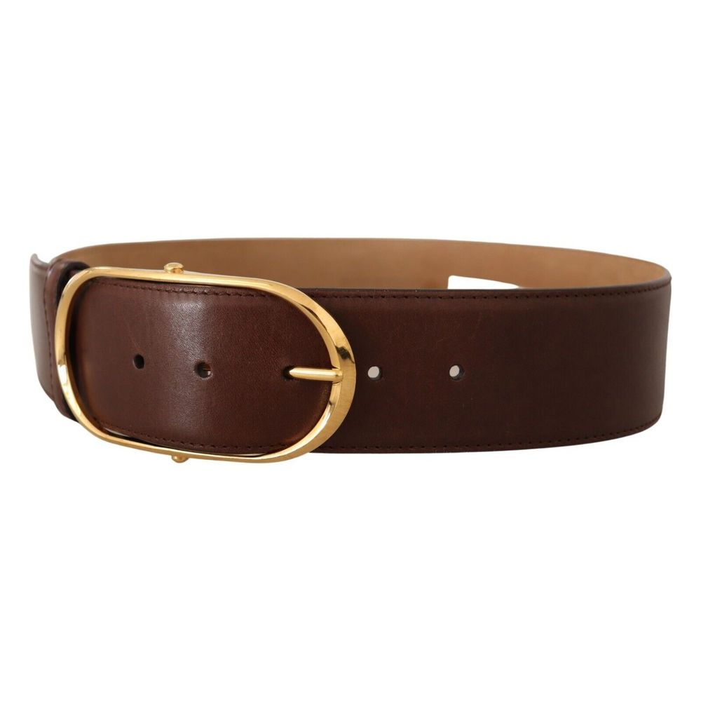 Dolce & Gabbana Brown Leather Gold Metal Oval Buckle Belt - Picture 3 of 3